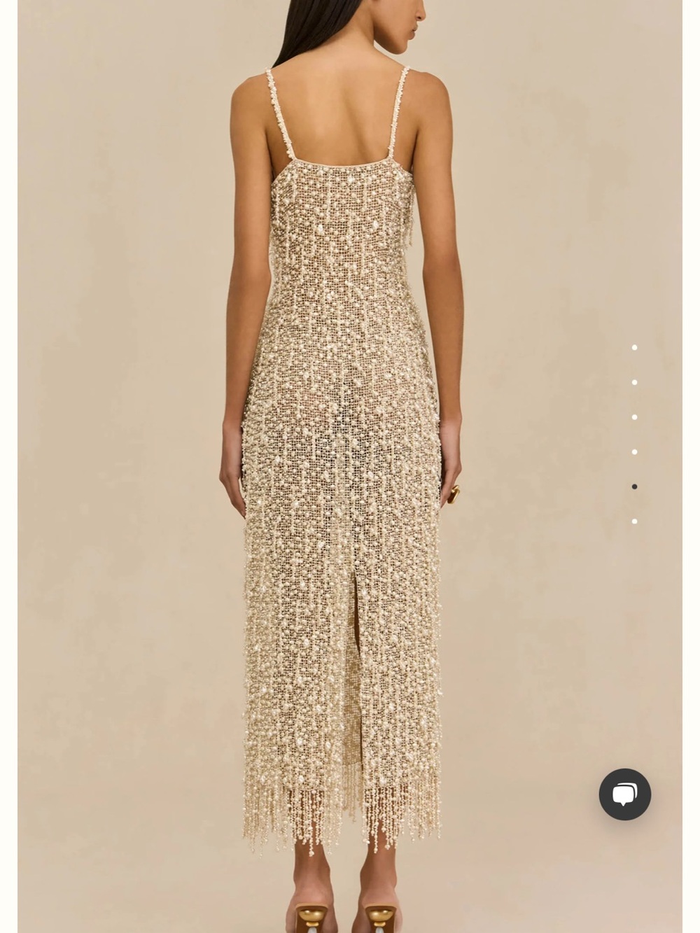 cult gaia ginevra gown- Ivory Beaded Fringe Midi Dress - Picture 2 of 6